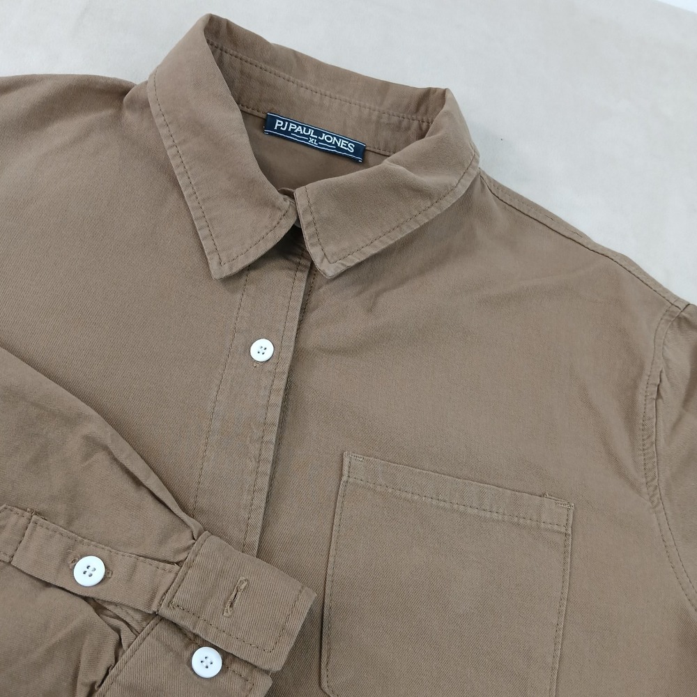 Paul Jones XL Womens Shirt Canvas Brown Button Up Long Sleeve 24x27‎